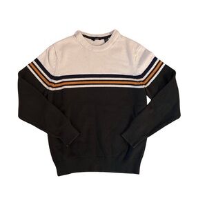 Vintage Izod Men's Green and White Striped Sweater